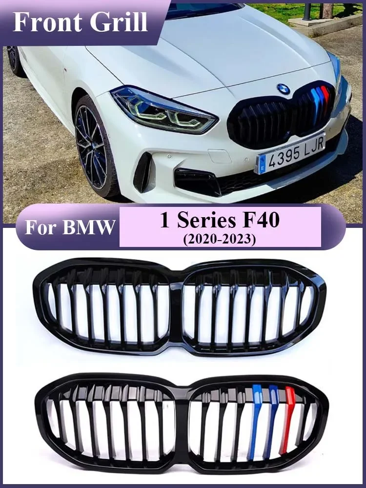 M Design Front Bumper Kidney Carbon Fiber Grill Inside Diamond Chrome Grille for BMW 1 Series F40 2019-2023 Car Accessories