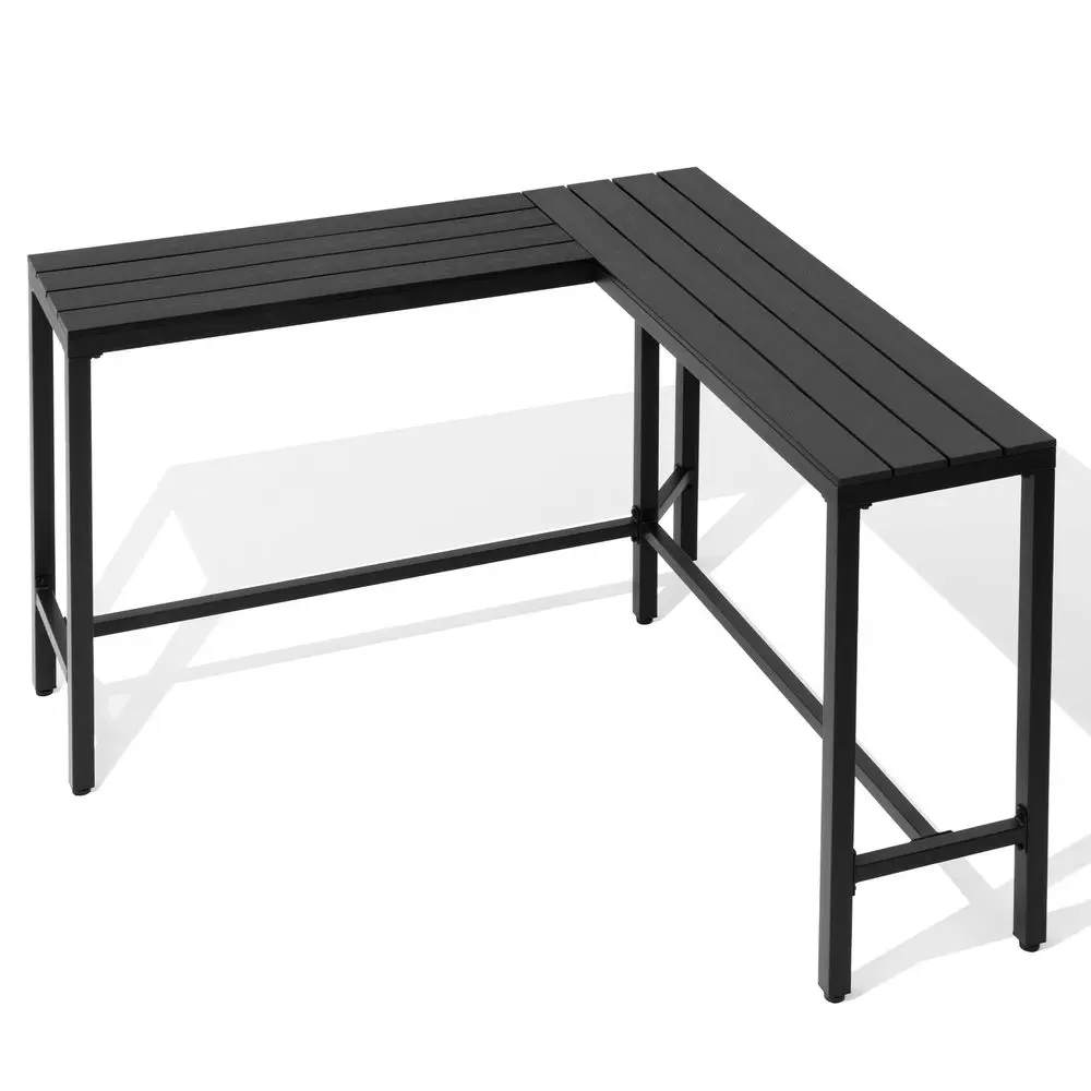 

Outdoor Bar Table, LShaped 55 AllWeather Metal Frame with Slatted Tabletop, Patio Pub Counter Height High Top Table for Balcony