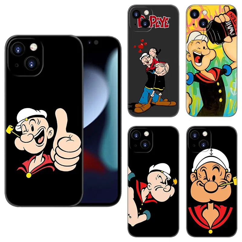 Disney Popeye The Sailor Black Silicone Phone Case For Apple iPhone 12 13 Mini 11 14 15 16 Pro Max 7 8 Plus