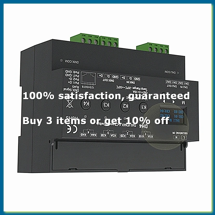 For 4-Channel Switch With OLED Display Screen Relay 4CH Dry Contact Output 4 Address -RDM Din Rail 100-240VAC-A09I