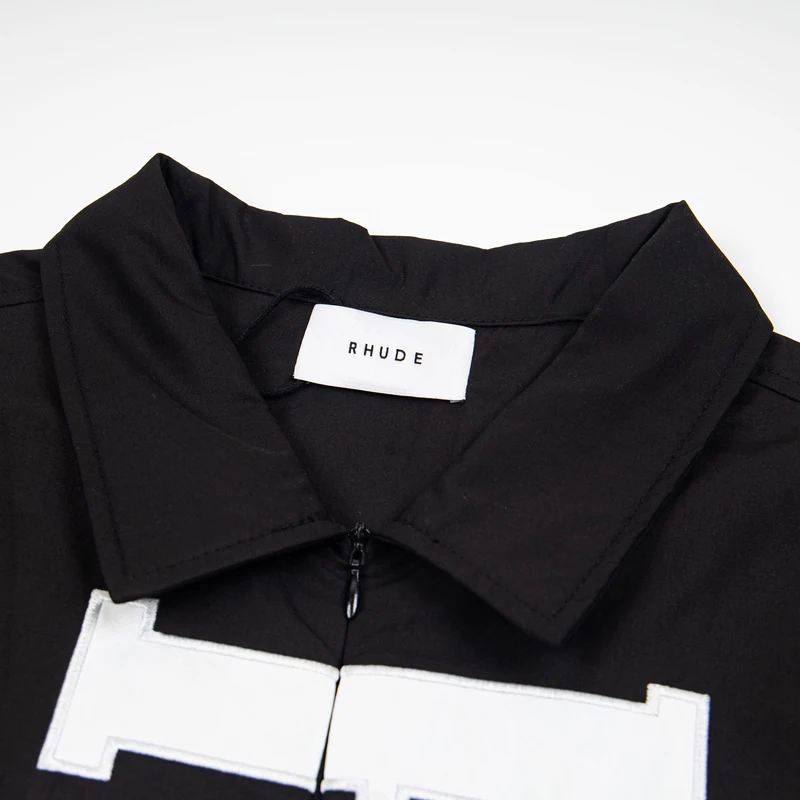 Collar Half-Zip Cropped RHUDE Shirt Heavy Vertical Fabric Patch Graphic Loose Streetwear Short Sleeve Tops