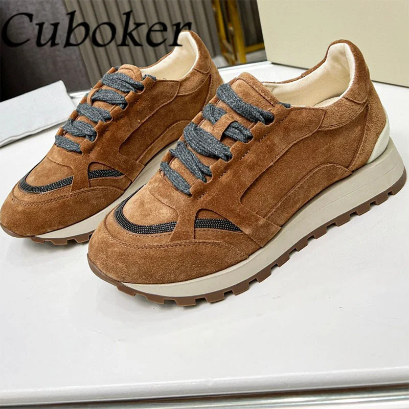 Autumn Designer Comfort Walk Real Suede Leather Leisure Sneaker Women Thick Sole Casual Flat Shoes Driving Shoes Runner Shoes