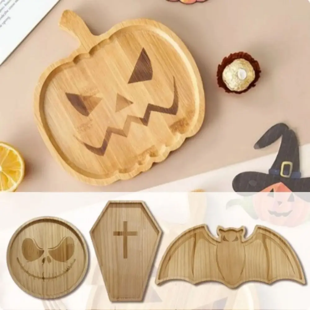 Creative Handmade Halloween Pumpkin Plate Wood Craft Reusable Wooden Plate Tray Cute Cartoon Dessert Board Pumpkin Theme