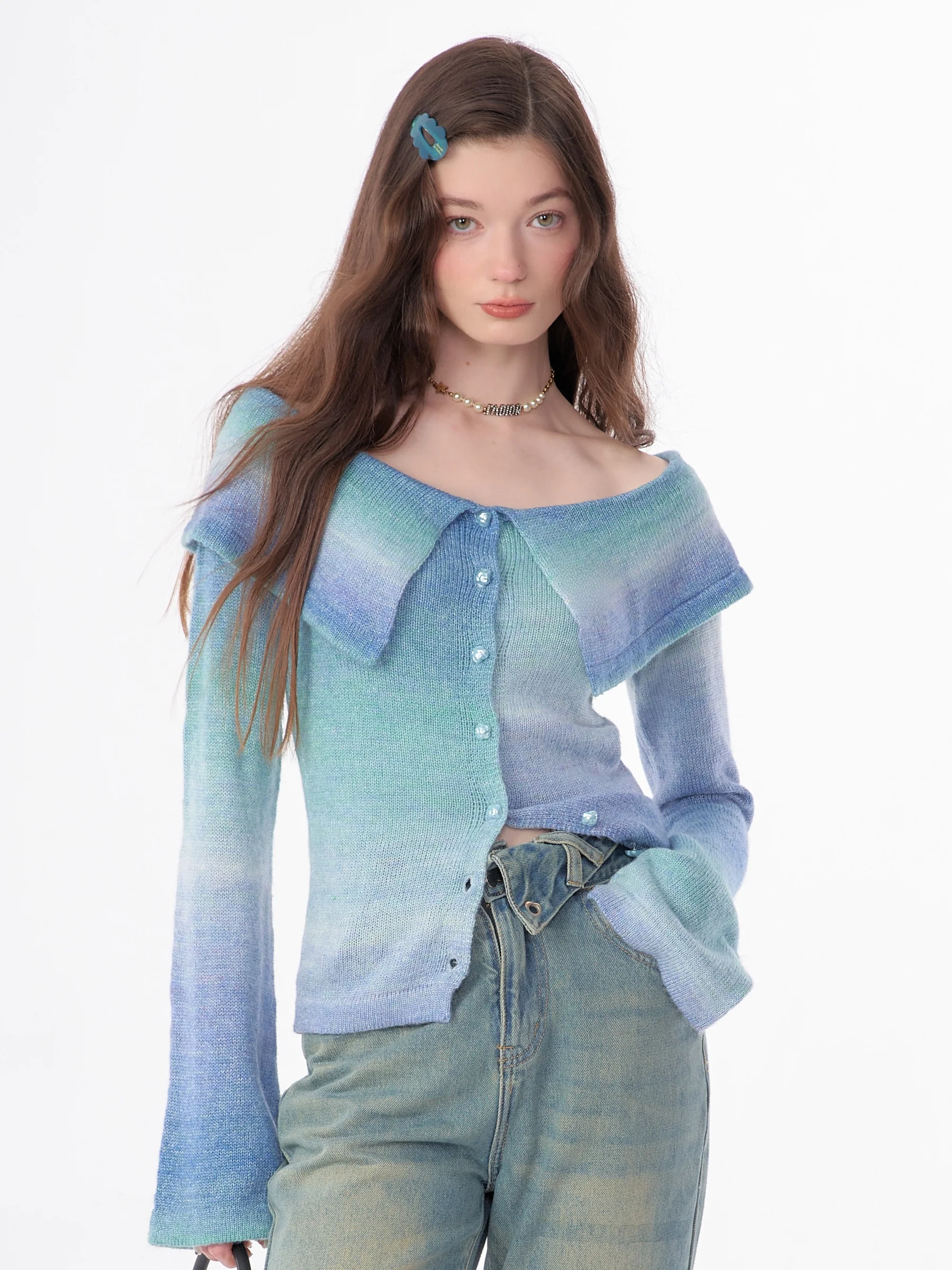 

ZiziFei Autumn Winter Vintage One oulder Doll Ne Svel Knitted Cardigan Outerwear Women's Sweet Sle ort Length