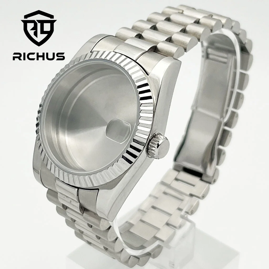 RICHUS 36/39mm 실버 시계 케이스 사파이어 글라스 핏 NH34 NH35 NH36 ETA2824 PT5000 Miyota8215-DG 무브먼트