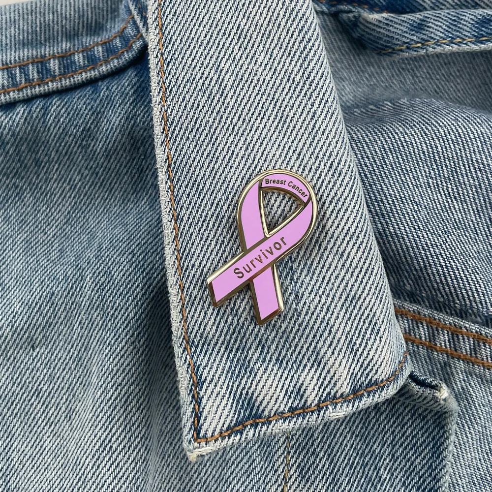 Pink Ribbon Breast Cancer Survivor Enamel Pin Cancer Awareness Brooch Hope Love Faith Fight Backpack Bag Collar Accessories