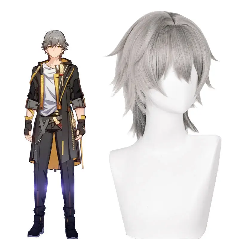 Honkai: Star Rail Trailblazer Caelus Cosplay Wigs 30cm Grey Men Synthetic Hair