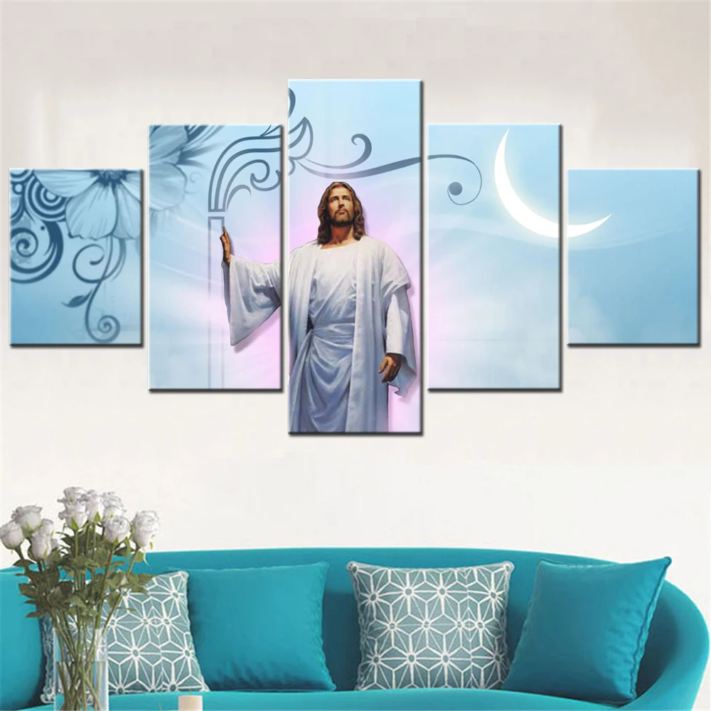 5 Pieces Canvas Wall Arts Poster Painting Religious Christian Jesus Christ Savior God Wallpaper Home Decor Living Room Picture P