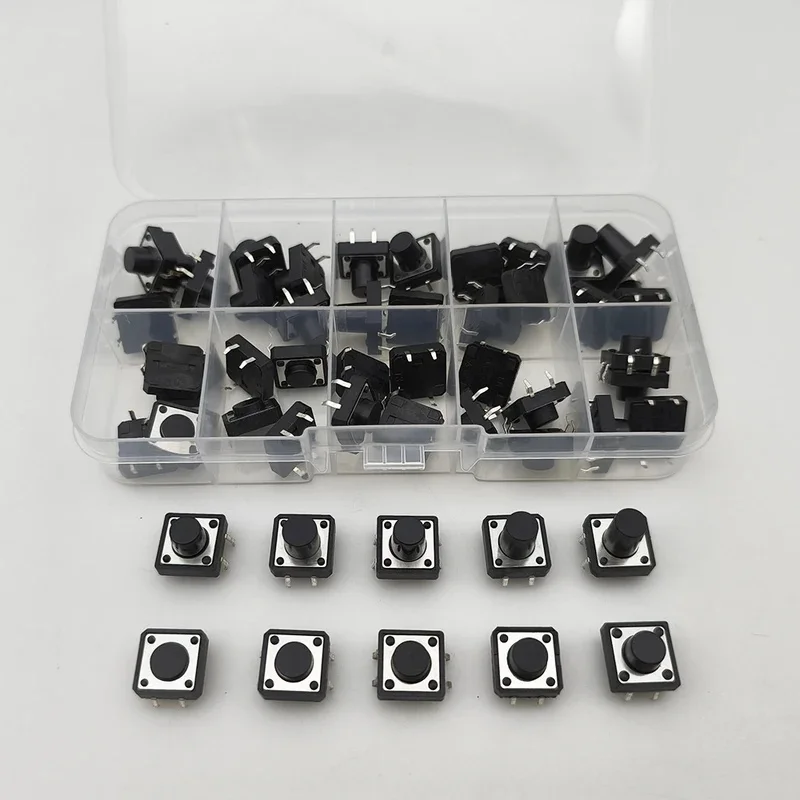 50Pcs/Box PCB Tactile Tact Push Button Switch DIP 4Pin Micro Switch 12x12x4.3/5/6/6.5/7/8/9/10/11/12mm