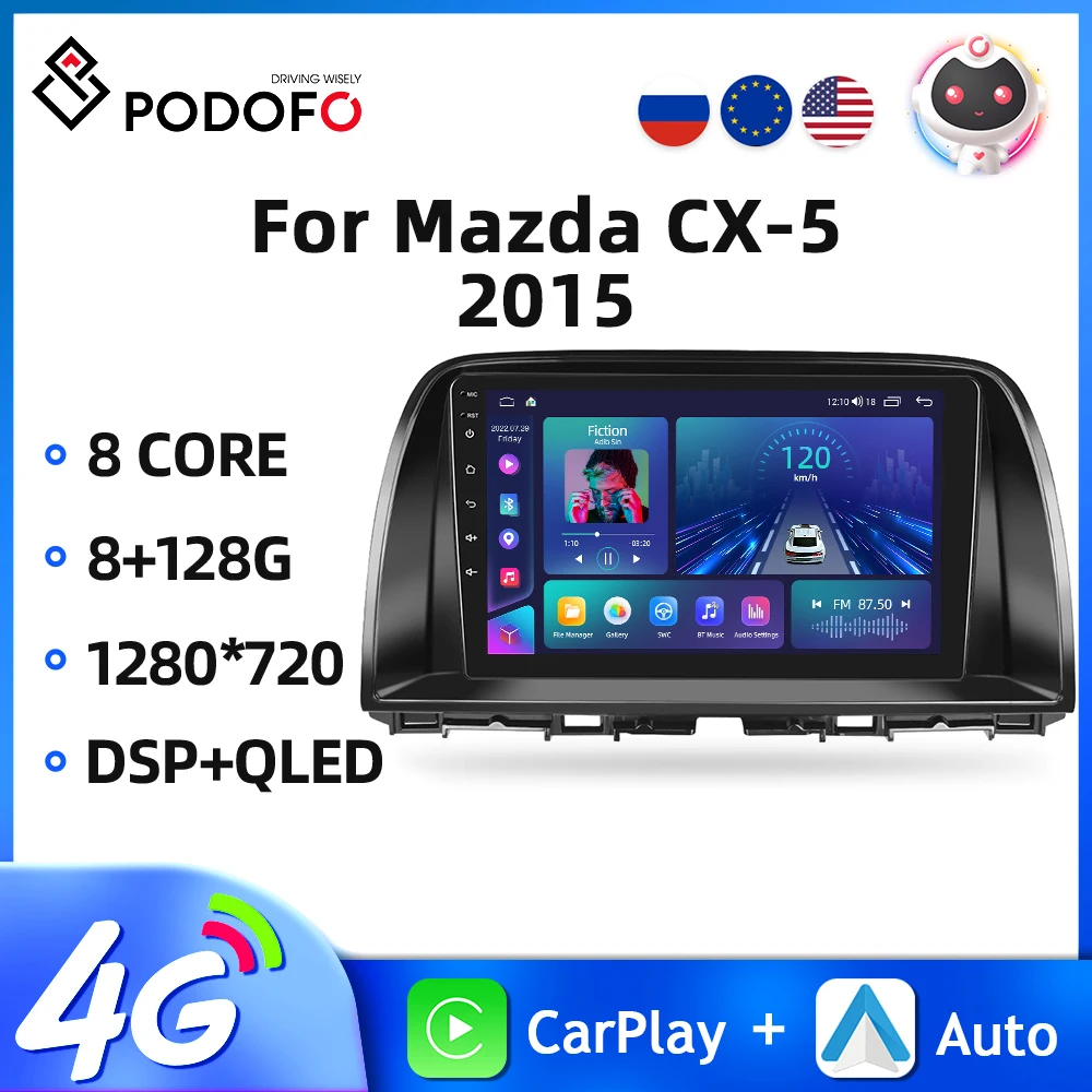 

Podofo 8G 128G Android 11 2Din Car Radio For Mazda CX-5 2015 Multimedia Video Player GPS 4G WIFI DSP Bluetooth Carplay Autoradio