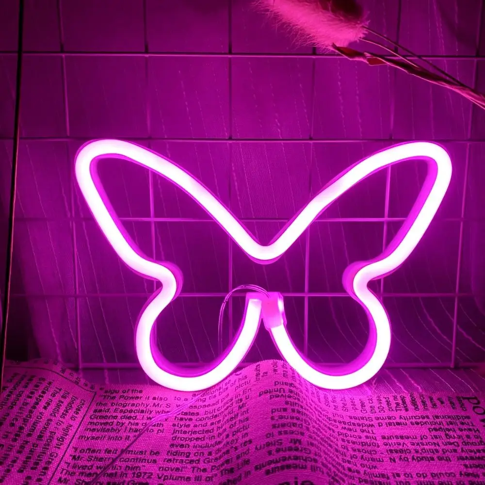Night Light Energy-saving Butterfly Shaped Light USB/Battery Powered Wall Mounted Led Neon Light Plastics Christmas