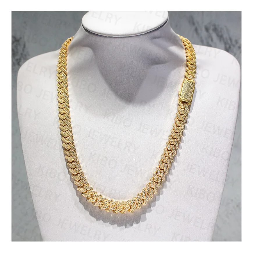 Christmas Gift Hip Hop Custom Iced Out 12mm VVS Mossanite 10K Solid Gold Moissanite Cuban Link Chain