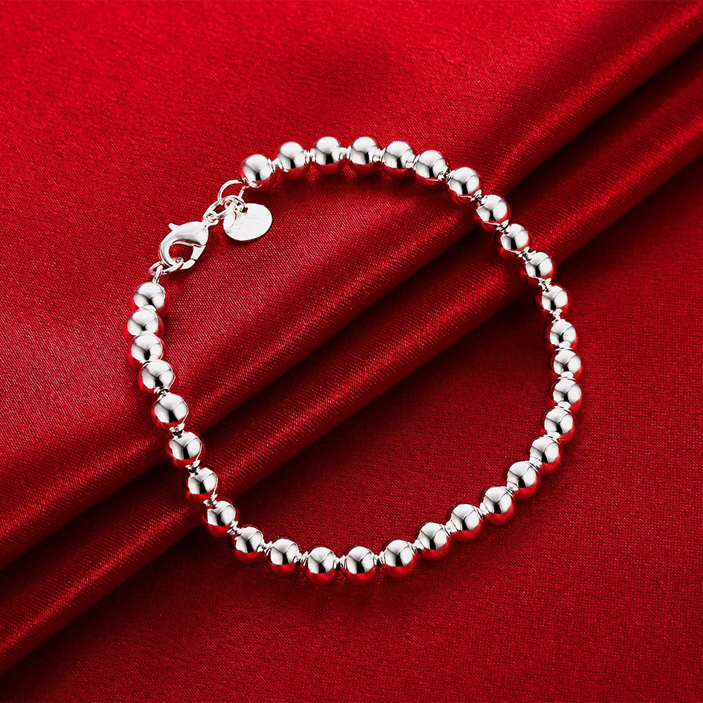 925 Sterling Silver 6mm Beads Bracelets For Women Men Chain Girl Fashion Wedding Gifts Party Jewelry