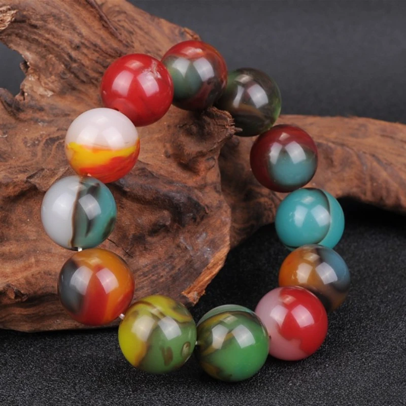 Colorful Jade Round Beads Single Circle Bracelet Men's and Women's Buddha Beads Simple Versatile Bracelet