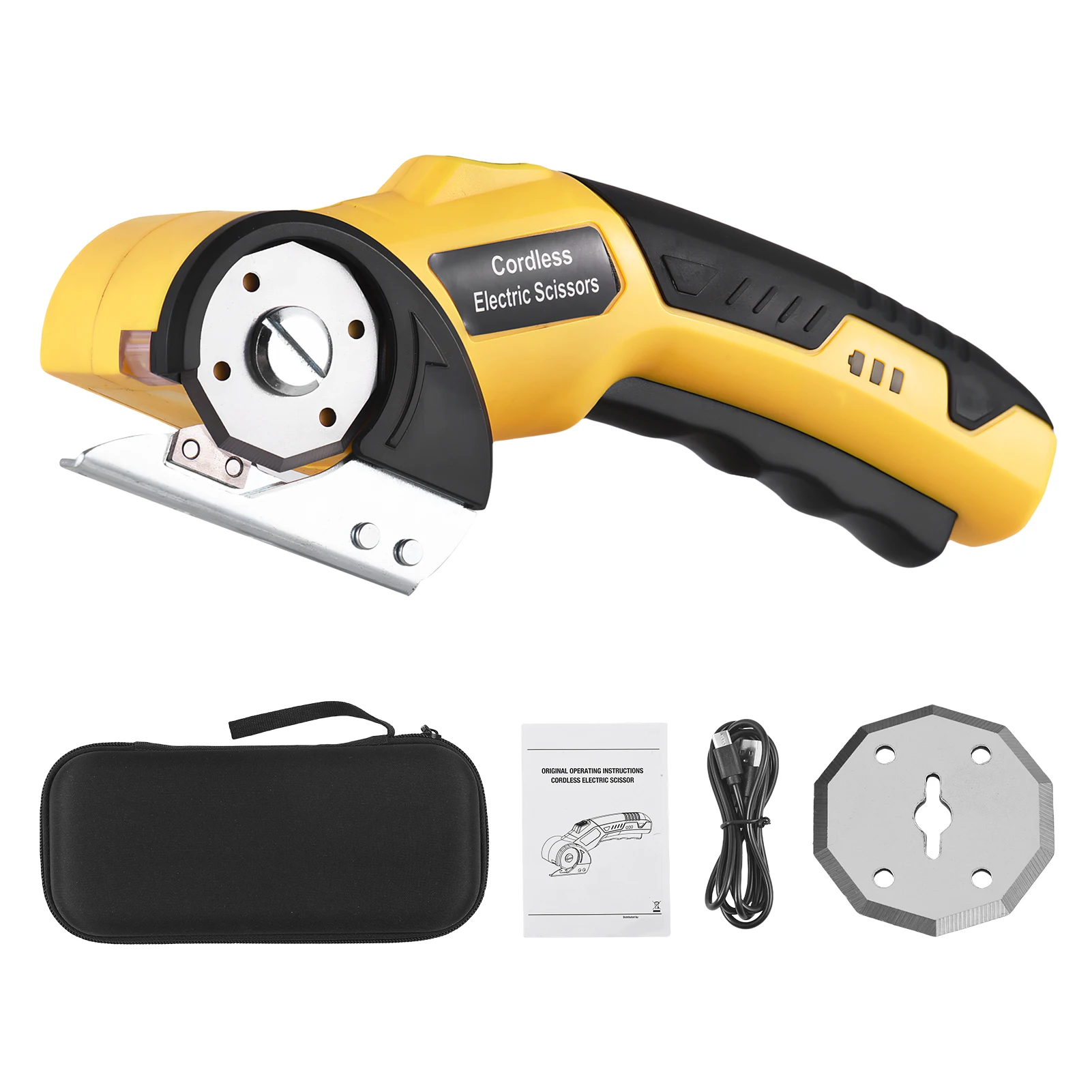 مقص كهربائي لاسلكي 4 فولت قابل لإعادة الشحن من الورق المقوى مقص قماش مع قفل أمان وإضاءة LED للجلد