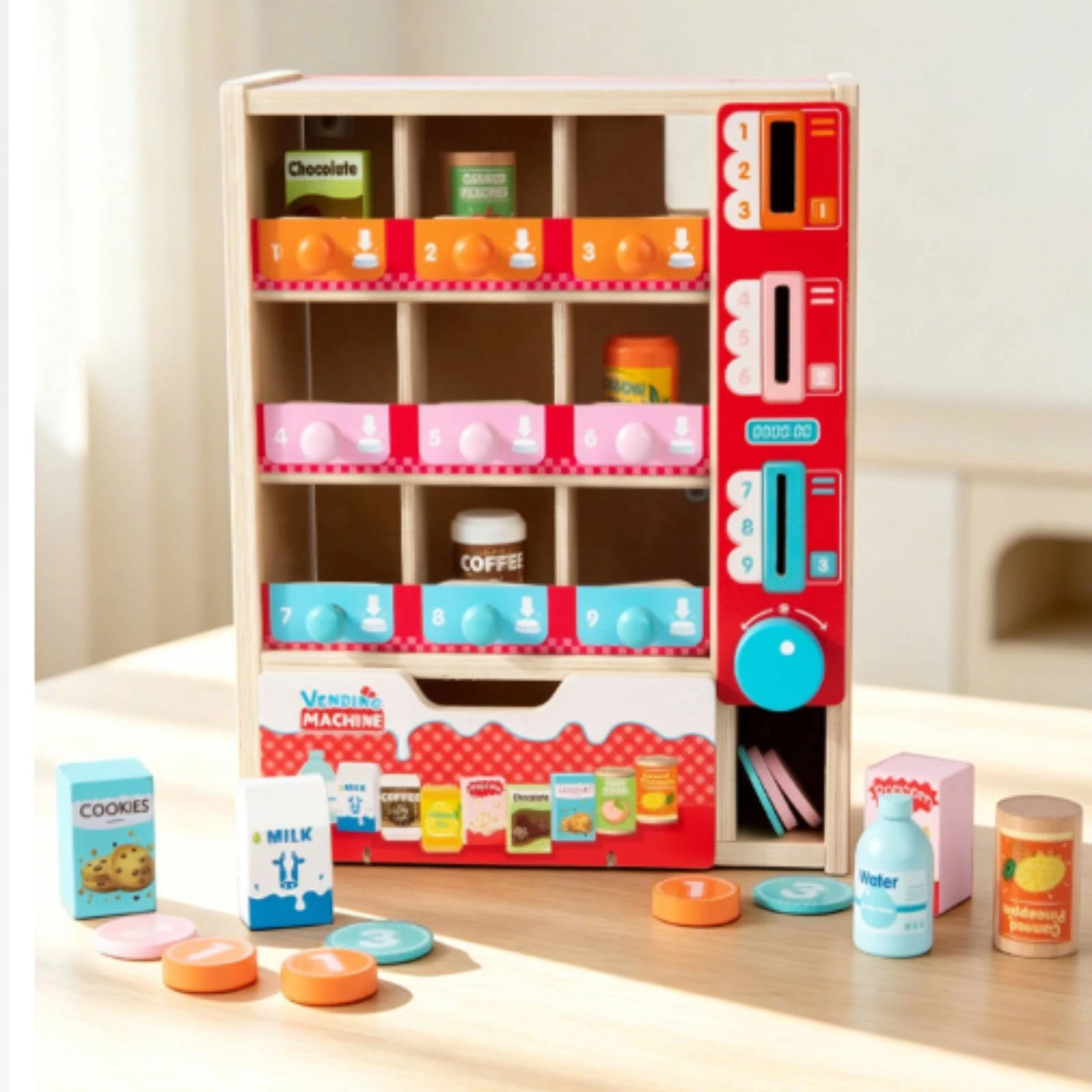 Wooden Vending Machine Play Set Hands-on Wooden Vending Machine Pretend Play Dispenser Safe Non for Children, Playroom