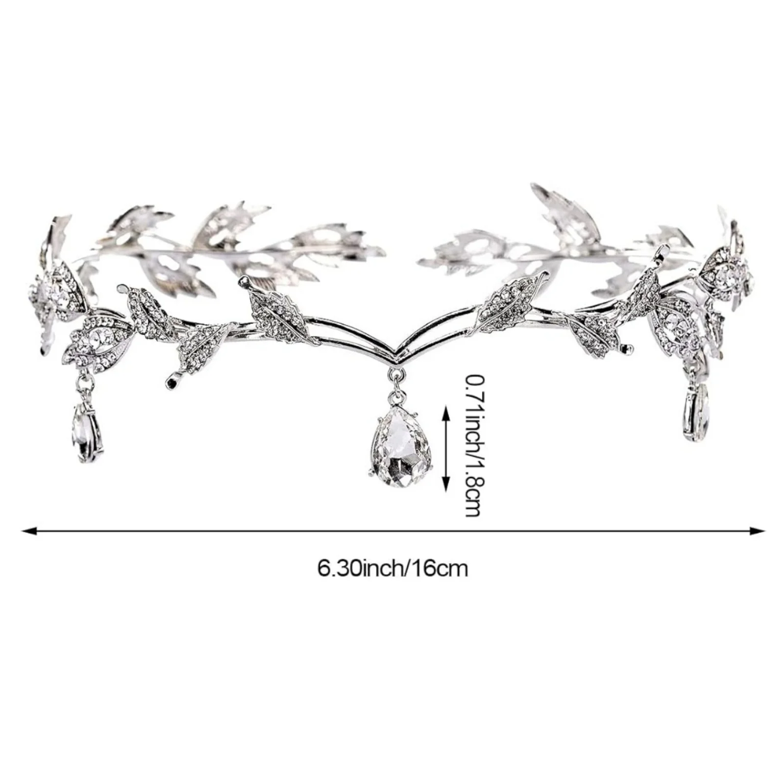 قطعة واحدة من خوذة الزفاف على شكل ورقة كريستال فضية، إكسسوار شعر زفاف رائع، متألق بأحجار كريمة على شكل قطرة، مثالية للعرائس