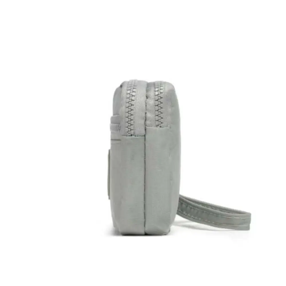 Casual Three Zippers Solid Color Coin Purse Niche Design Korean Style Wrist Phone Purse Solid Color Nylon Small Phone Bag Women