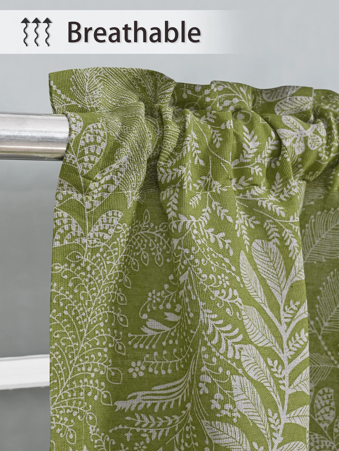 1pc Small Window Curtains for Bedroom Short Curtain for Bathroom Living Room, Leaves Print Through Rod Blackout Curtains (95%)