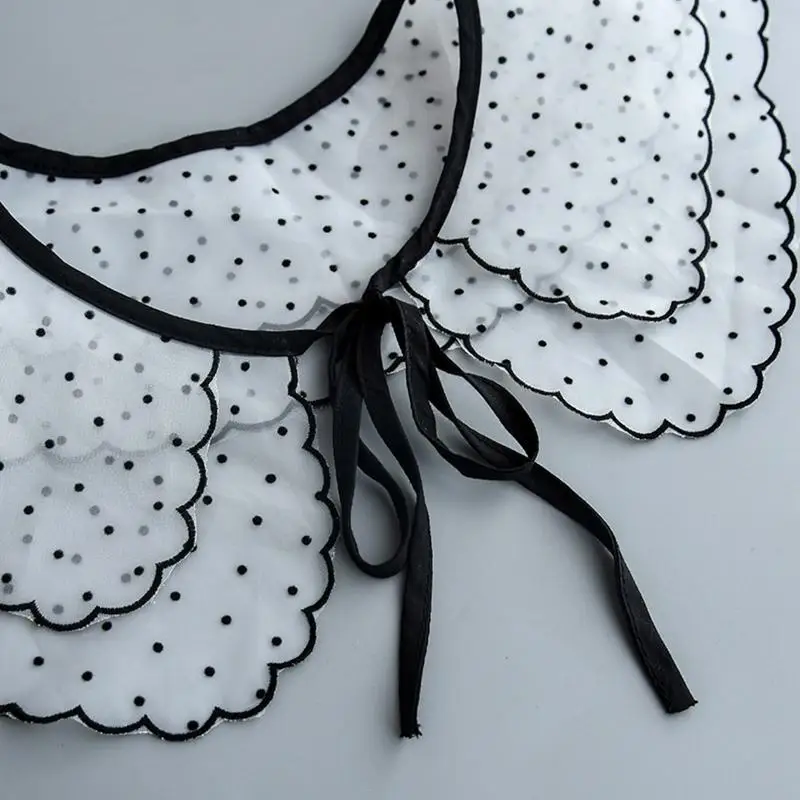 N5KB Phụ nữ Vintage Polka Dot Double Layer Cổ áo Big Big Shaw