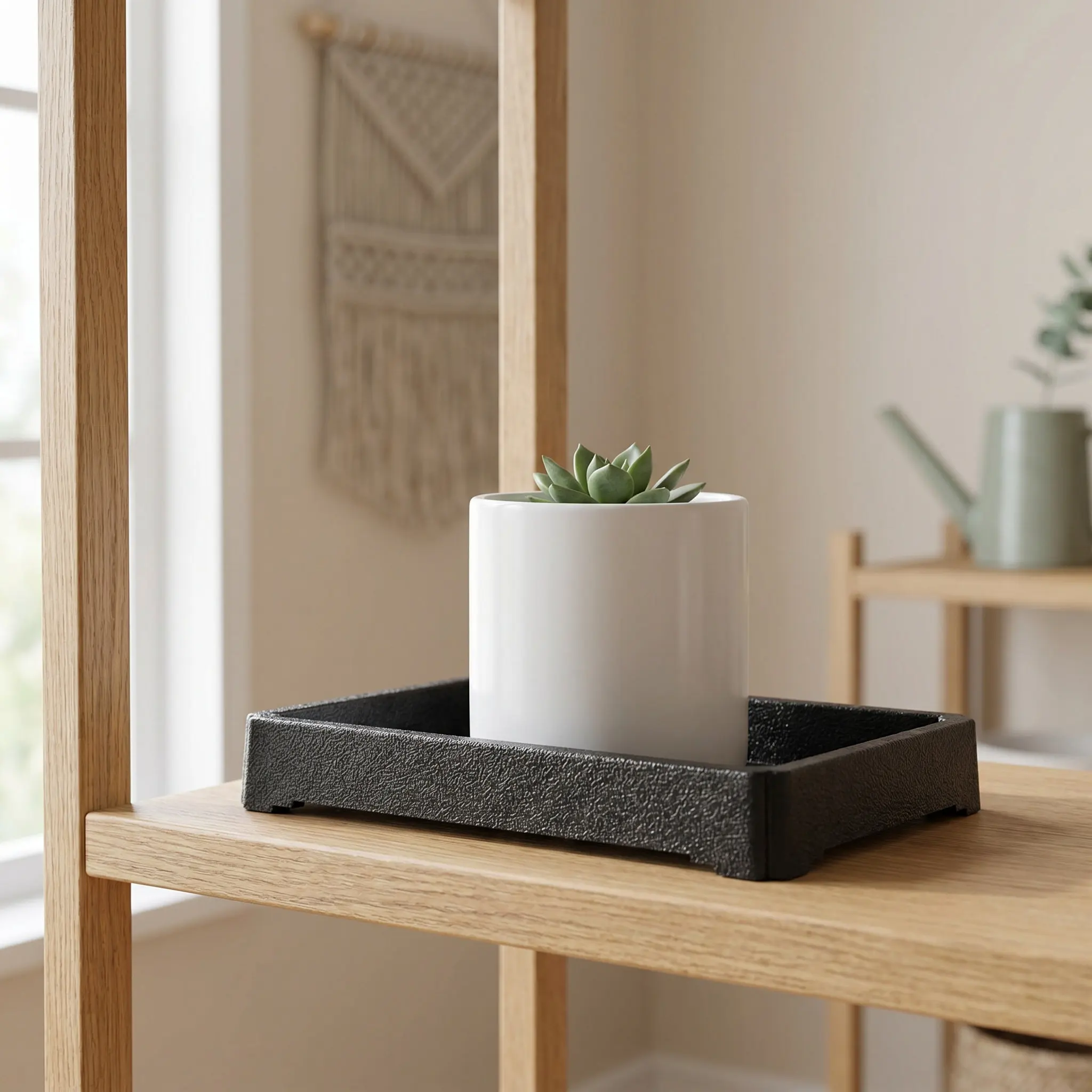 4Pcs Resin Plant Trays Rectangle Black 6.3x4.3in Indoor Planter Drip Tray Pot Watering Saucer Rectangular Pot Tray