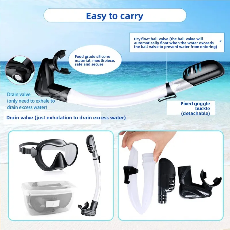 Esnórquel de buceo de silicona completamente seco, tubo de respiración de aire para buceo subacuático, equipo de manguera, equipo de buceo subacuático