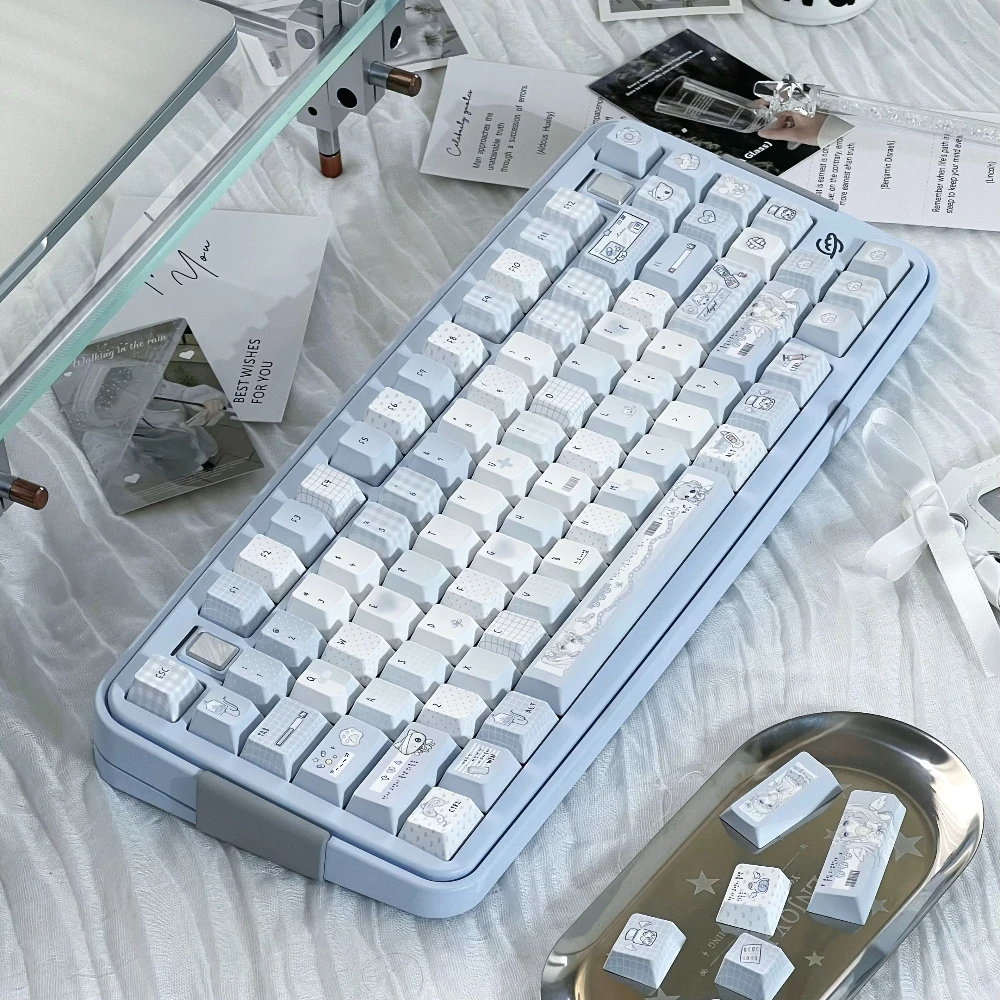 Water-Colored Keycaps Customized Mechanical Keyboard Cute Cherry Pbt Blue Asian Five-Sided Sublimation Pbt Keycaps