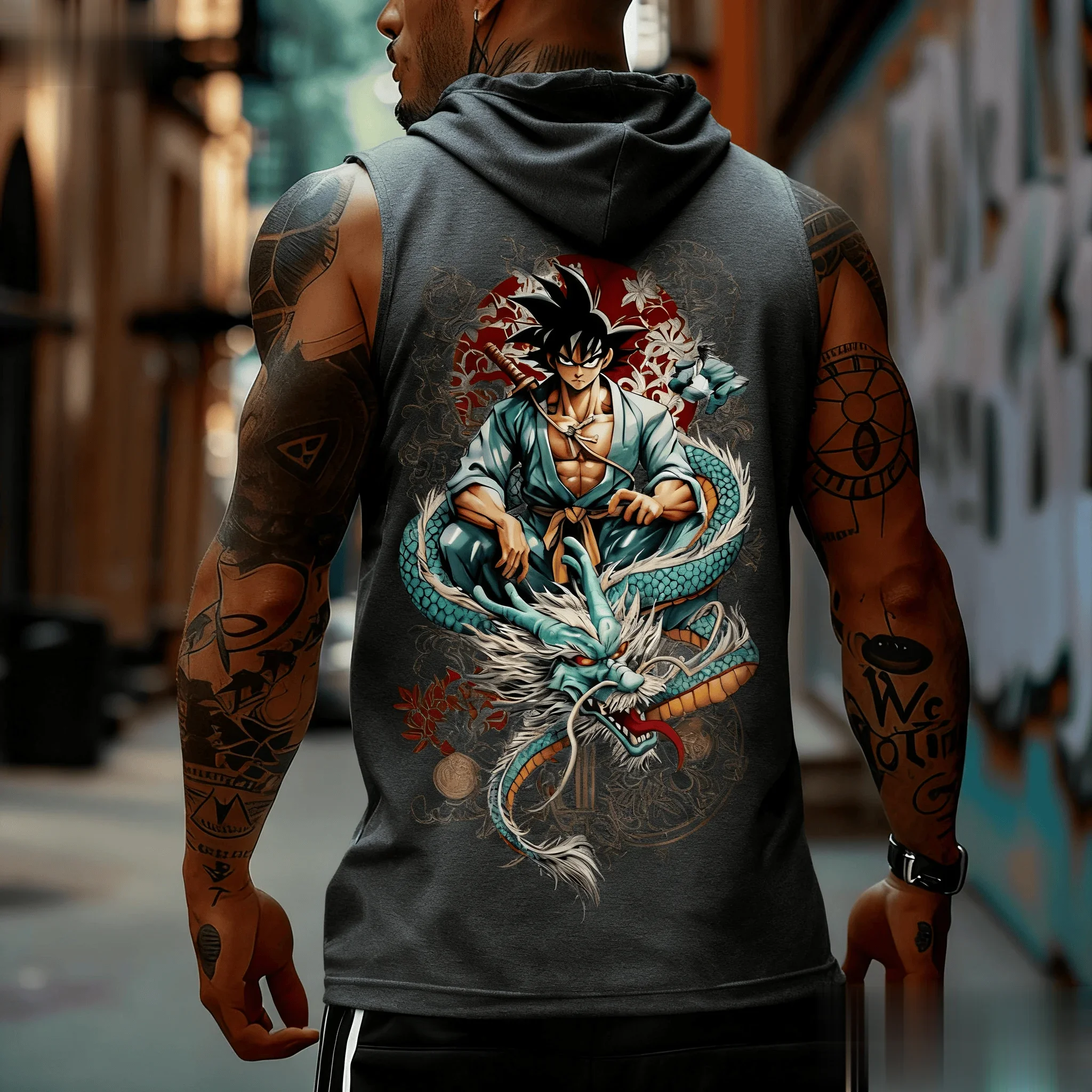 Dragon Ball Goku Anime Canotta da uomo Estate senza maniche Camicia con cappuccio Streetwear Casual Muscle Graphic Tee Vest Gym Streetwear Top