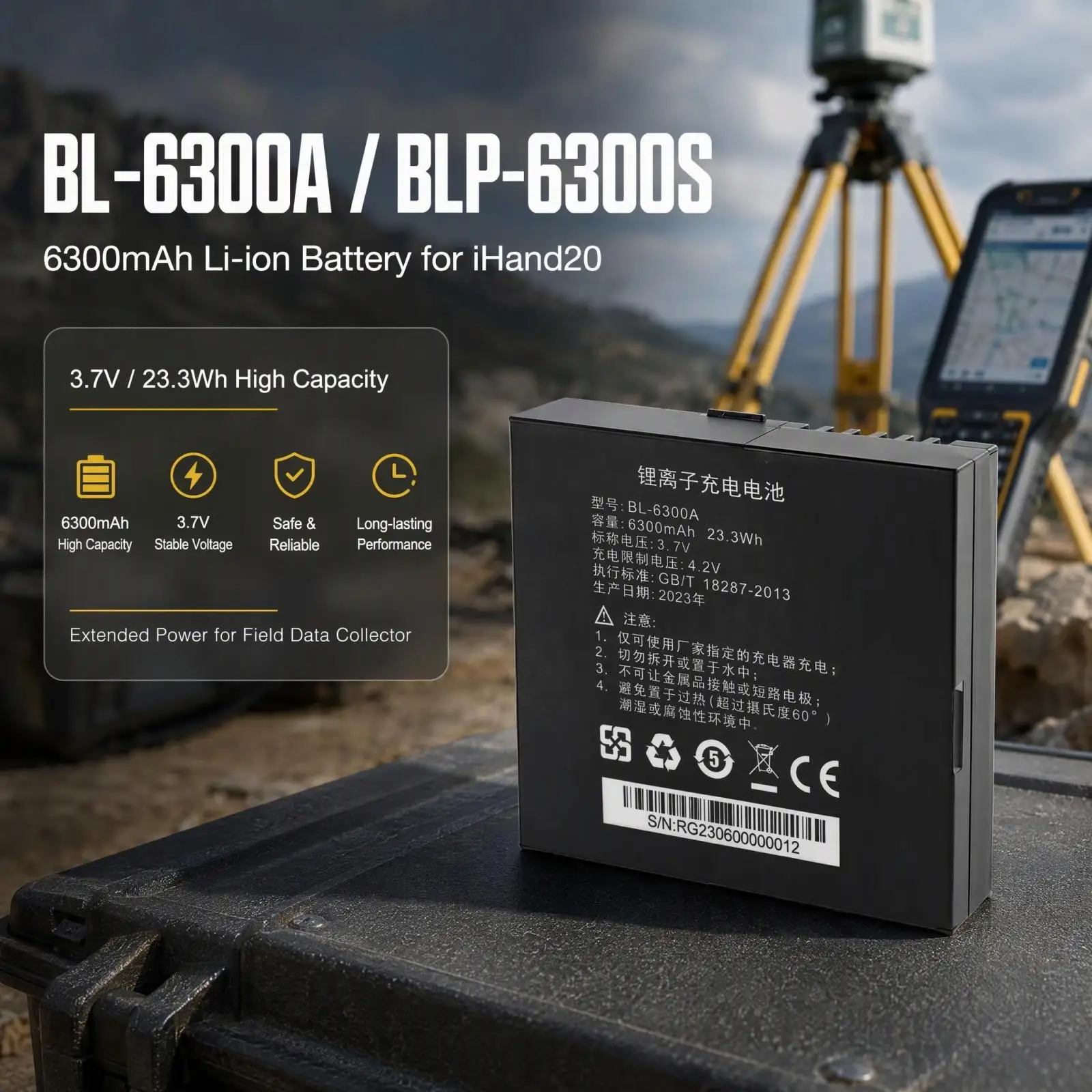 BL-6300A BLP-6300S 3.7V 23.3Wh 6300mAh Li-ion Replacement Battery Compatible with iHand20 Data Collector