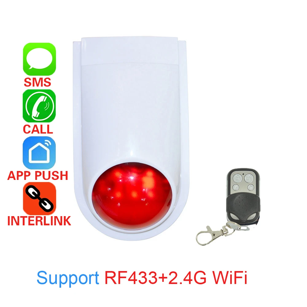 1Pcs Outdoor 130Db Wireless WiFi Strobe Siren Tuya Gateway Smart Life APP 433MHz Remote Control PIR Motion Sensor Door Sensor