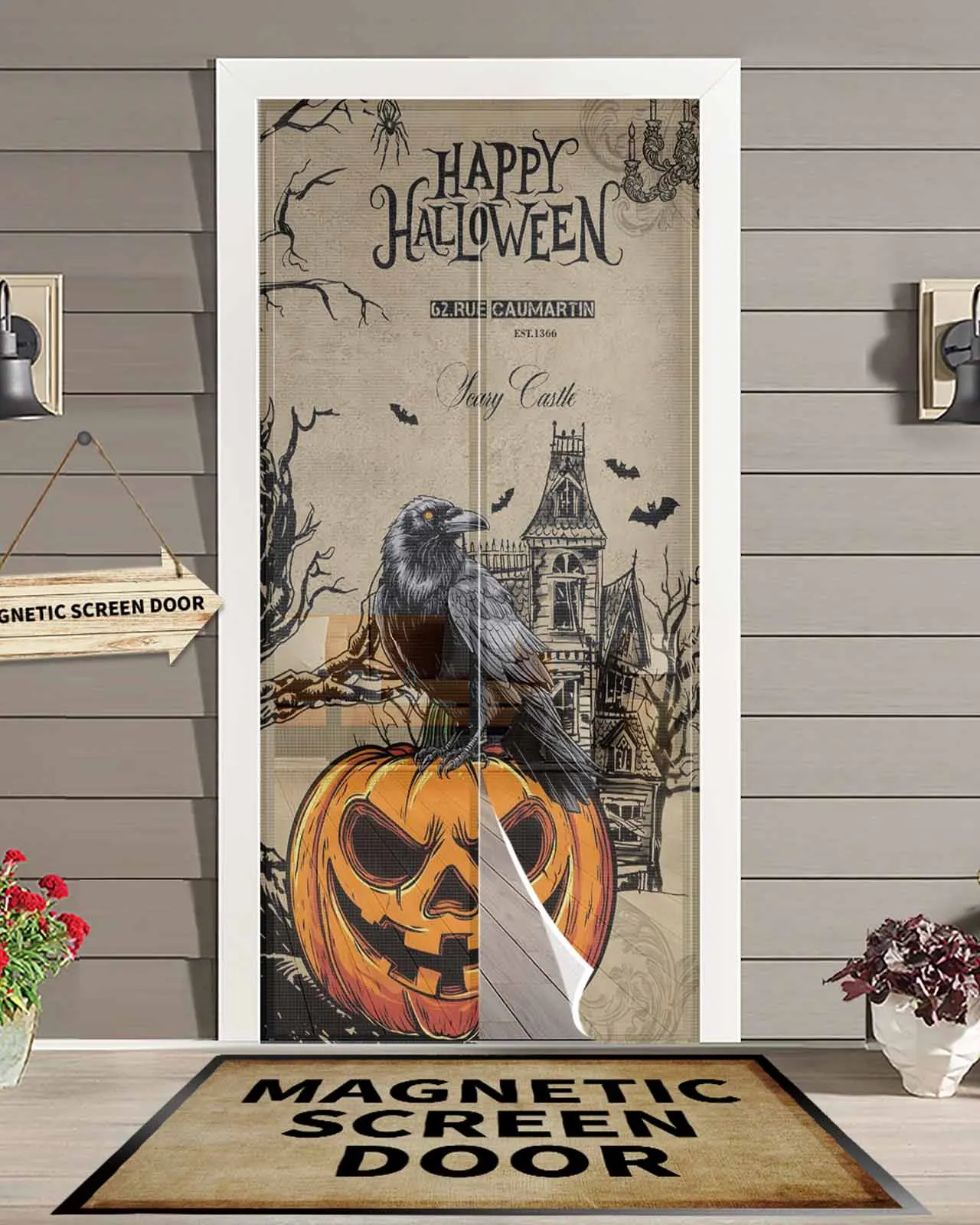 

Halloween Pumpkin Haunted House Crow Magnetic Door Curtain Living Room Bedroom Home Anti-mosquito Screen Door Curtain