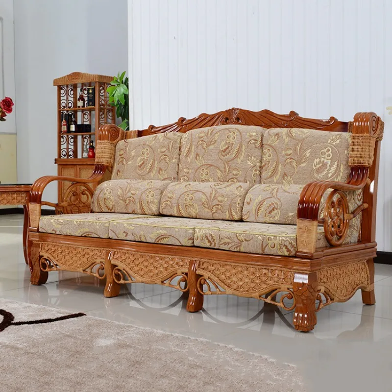 Chinese rattan sofa wholesale B & B hotel leisure living room Indonesian rattan retro rattan wood furniture