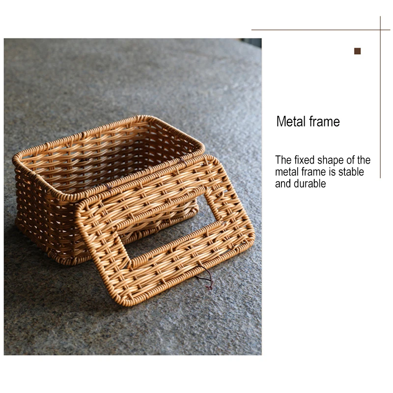 Tissue Box Cover Rectangle Imitation Ratten Woven Tissue Holder Rustic Decorative Cover for Home Office Table Bedroom Dresser