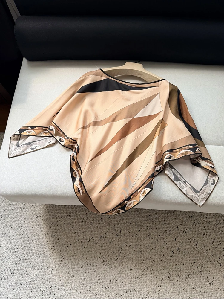 Spring Summer Fashion Vintage Casual Geometric Pattern Printing Loose Pullovers Women's O-Neck Batwing Long Sleeve Cloak Tops