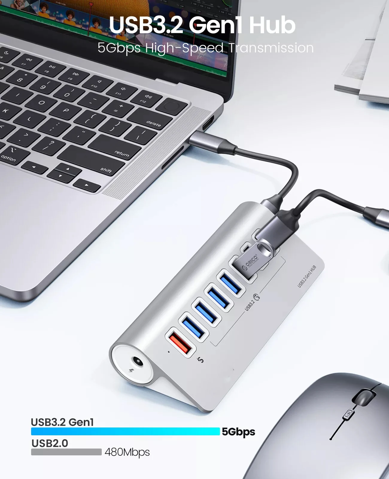 USB 3.2 Hub Aluminum 10Gbps 7Ports USB Splitter for iMac MacBooks Mac Mini