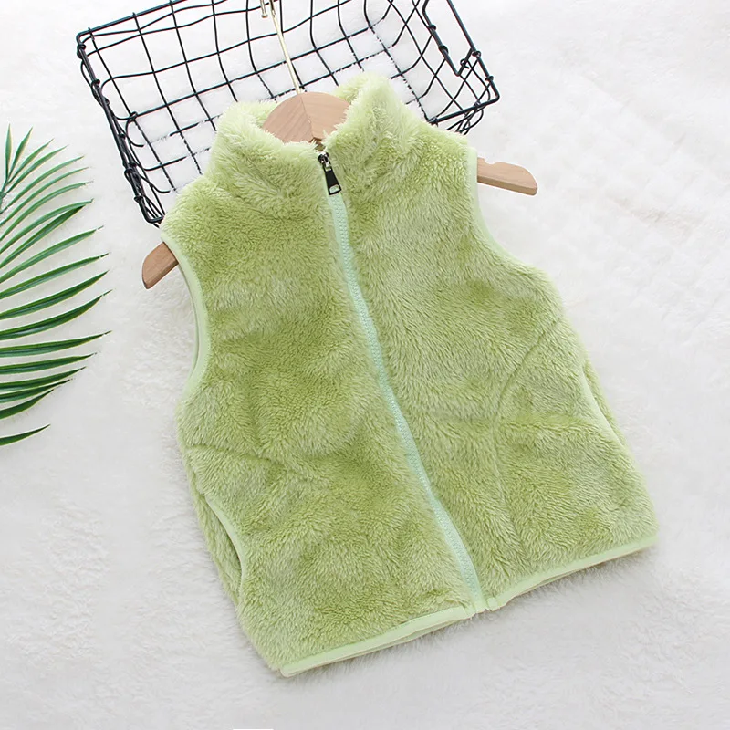 1pcs Baby Velvet Thicken Waistcoat Girls Boys Plush Vest Zipper Stand Neck Sleeveless Tops Autumn Winter Child Fashion Warm Coat