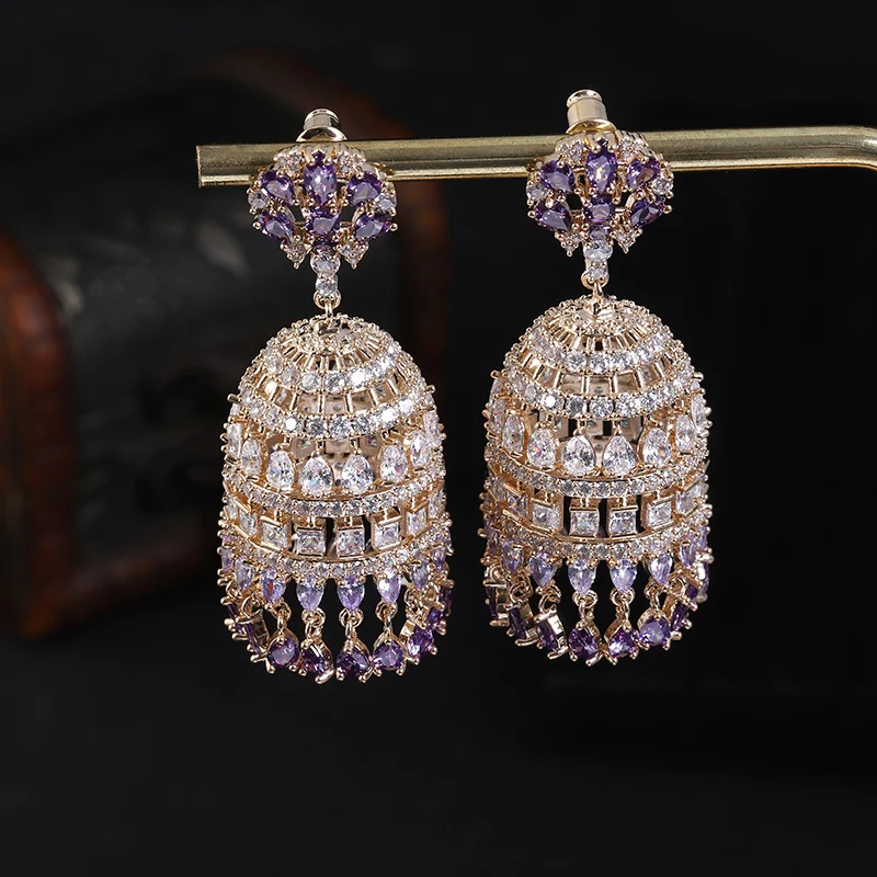 Luxury Big Bell Water Drop Tassels Long Dangle Earrings For Women Wedding Cubic Zircon Dubai Bridal Drop Earrings A0001