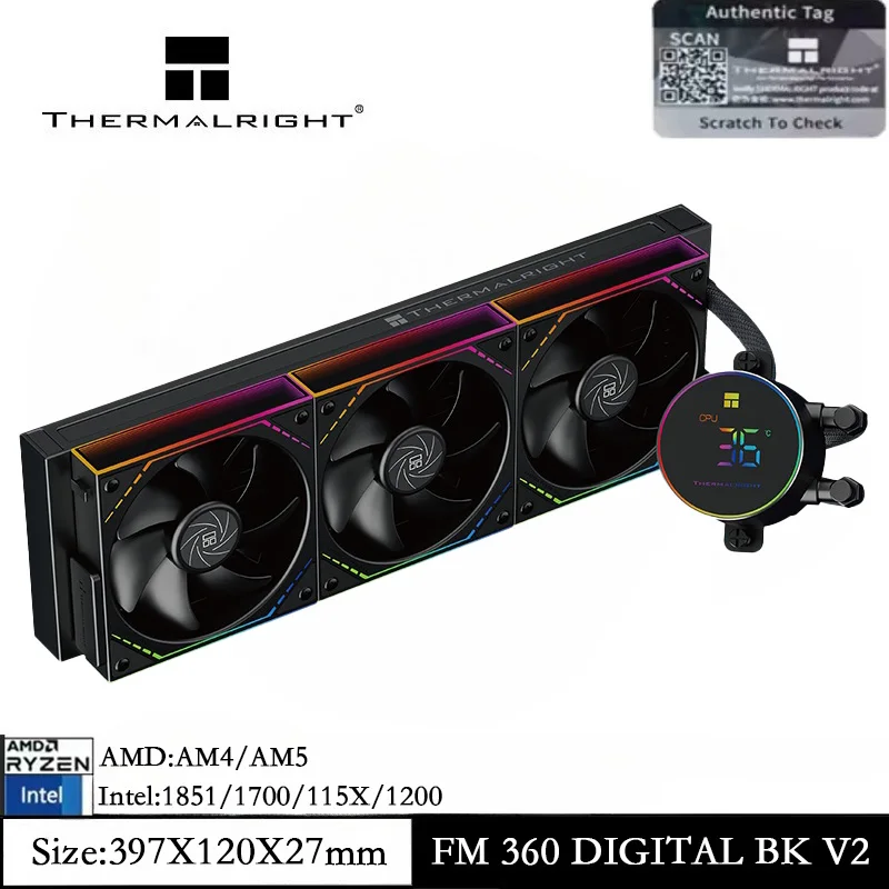 

Thermalright FROZEN MAGIC 360 DIGITAL ARGB BLACK V2 AIO CPU Liquid Cooling for AM4 AM5 Intel LGA1851/1700/115X/1200 Water Cooler