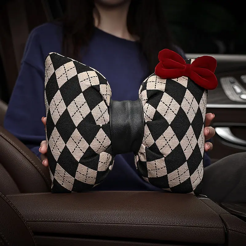 NEW Bowknot Shape Car Neck Pillow Female Cute Car Seat Headrest Support Waist Pillows Sofa Auto Interior Ornaments