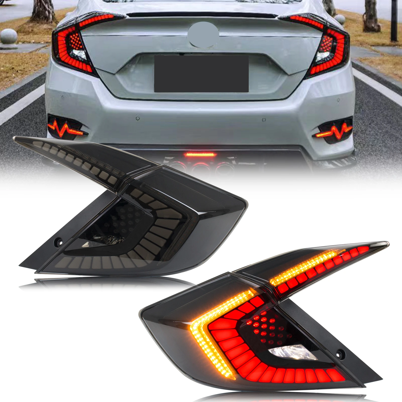 

LED Tail Lights Assembly for Honda Civic 2016-2021 Sedan Sequential Sequential Turn Signal Trunk Rear Brake Lamps Assembly
