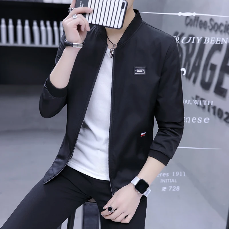 

Men's Thiened Spring Autumn Jaet Lightweight Cotton Outerwear Baseball Collar Zipper Closure Long Sve Warmth Youth Fas...