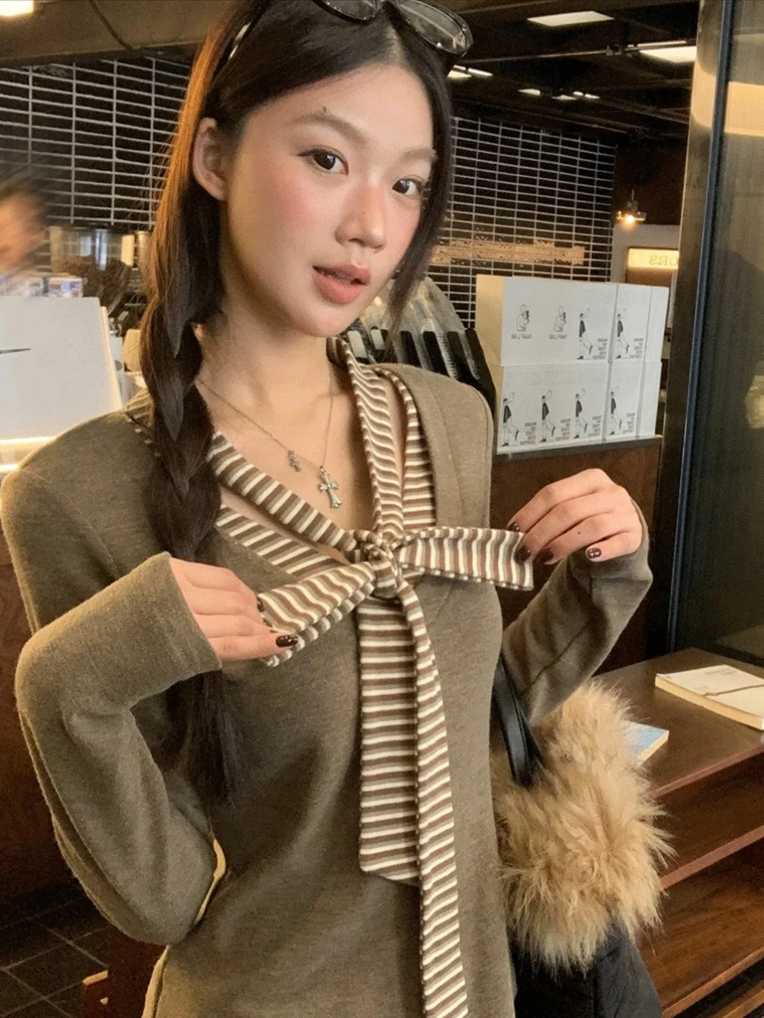 

Корейская футболка Sle Long Sve, женская осенне-зимняя полосатая цветная футболка с узлом, модный антивозрастной топ