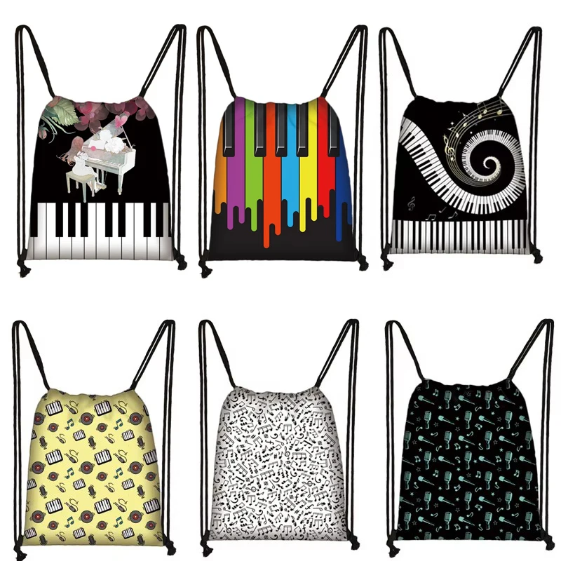 Piano / Guitar / Musical Notes Drawstring Bag Women Backpack  Teenager Boys Girls Storage Bag Kids Bookbag Ladies Travel Bag