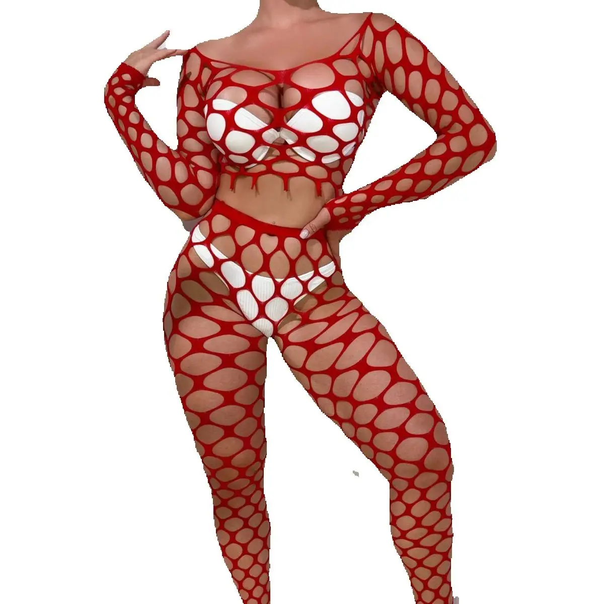 ชุดตาข่ายแขนยาวสุดเซ็กซี่ของผู้หญิง