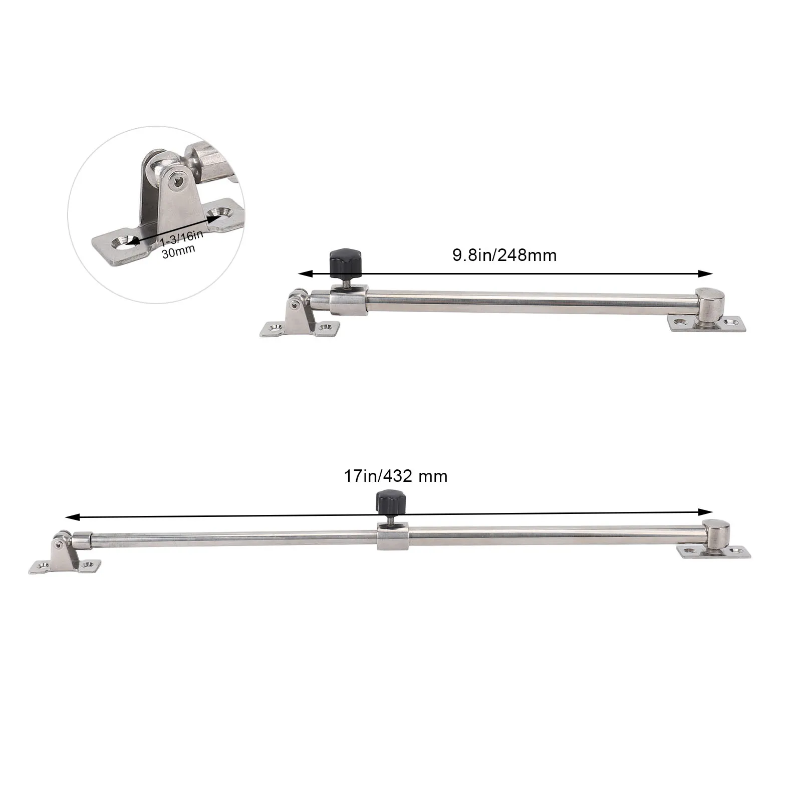 Asta di supporto per regolatore della finestra del portello in acciaio inossidabile per barca per yacht marino 248-432mm Regolatore di supporto del coperchio del portello regolabile