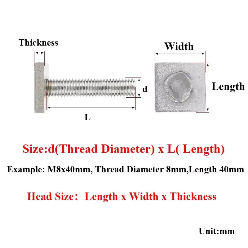 M6 M8 M10 304 In Acciaio Inox T-Slot Scivolo Binario T Forma Tipo Rettangolo Martello Testa Bullone Vite Viti di Saldatura