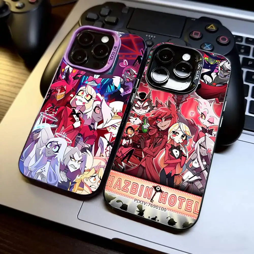 

H-Hazbin H-Hotel Phone Case For iPhone 17,16,15,14,13,12,11 Plus,Pro Max,XS,Colored Silver Plated Inside Cover