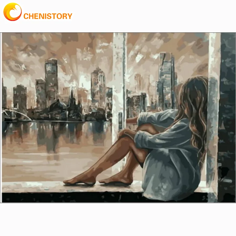 CHENISTORY 20x30cm Painting By Numbers Frame Girl Paint Kit Diy Gift Artwork Canvas Painting For Adults Landscape Coloring By Nu