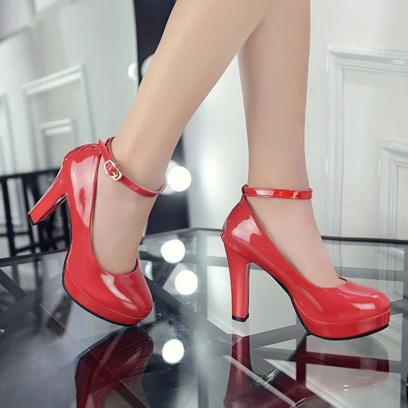 Female shoe Thick Heels Professional Single Dress Shoes white Sequins Bride Shoes Round Platform Women Wedding Shoes bride gold