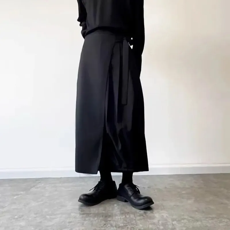 للجنسين Y2K واسعة الساق تنورة السراويل للرجال والنساء الأسود Harajuku الساموراي هاكاما نمط اليابانية YY تصميم بناطيل كاجوال